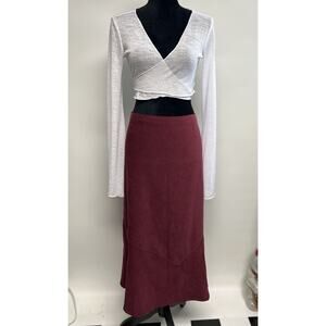 VTG Y2K Faux Suede Midi Skirt Sz 18 Maroon Western Cowgirl Peasant Whimsigoth